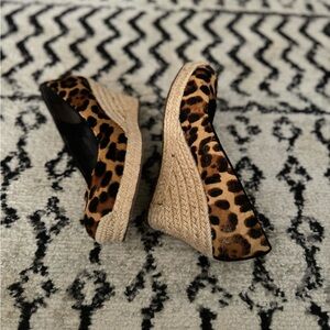 Calf hair leopard wedges